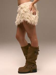 MUSERA Fluffy Distressed Knitted Mini Skirt Western Boho Bohemian Cowgirl Festival Concert Ibiza Western Bohemian Ibiza Night Out Fall Autumn Winter Date Night Chic Spring - Grey - View 3