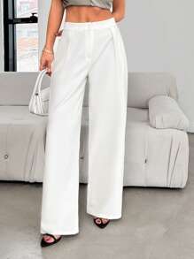 EURMUSE WOMEN TALL LINEN DETAILED WIDE LEG PANTS - White - View 4