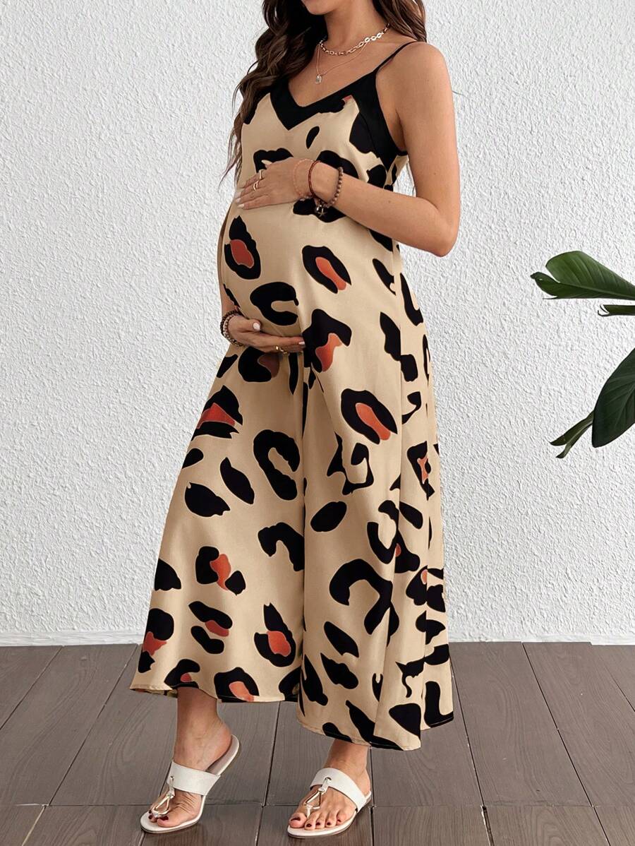Pregnant Women Leopard Print V-Neck Long Dress Maternity Dress - Baby Pink - View 1