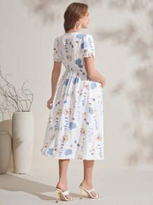 SHEIN Vestido de maternidad con cuello cruzado en V, manga corta y volantes para la primavera