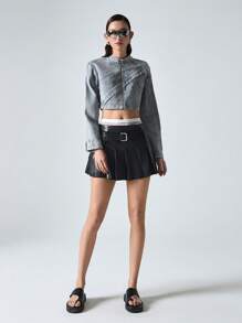 LYSMO 女士褶皺pu裙 - 黑色 - 查看 4