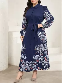 Veilorie Plus Size Women Arabic Style Simple Casual Dress, Suitable For Summer - Navy Blue - View 1