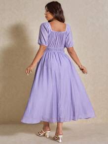Elaquor Plus Size Solid Color Waist Fitted Casual Vacation Dress - Mauve Purple - View 8