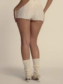 MUSERA Cable Knit Flower Detail Mini Shorts Spring Summer Bottoms Only Evening Party Elegant   New Years - Cream - View 4