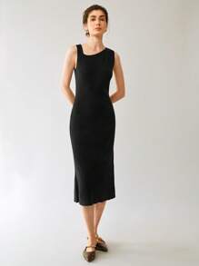 Gloray Knitted French Style Elegant Strapless Asymmetric Seamless Bodycon Dress, Suitable For Spring/Summer - Black - View 3