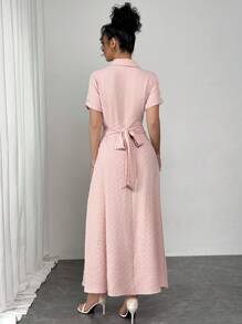 Chiquease Shirt Collar Single Placket Design Waist Twist Tie Up Floral Print Dress - Pink - View 2