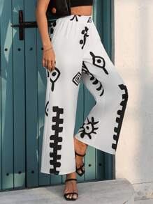Women's Leisure Loose Geometric Print Palazzo Pants Fall Cloth For Women - White - View 6