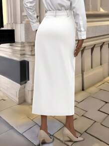 INAWLY 女士简约时尚休闲日常半身裙 - 白色 - 查看 2