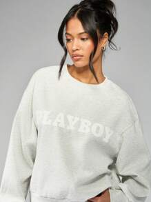 Missguided x Playboy Felpa con stampa grafica di marca - Grigio Chiaro - Visualizzare 6