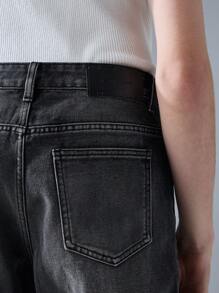 NEON BLANC Men's Street Style Embroidered Black Denim Long Pants