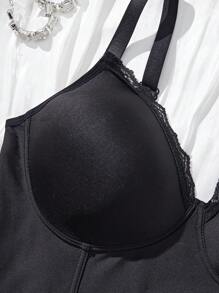 Bralette casual de talla grande, de unicolor, con parches de encaje y tirantes de espagueti