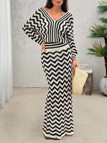 RueChic Boho-Chic Striped Crochet Cover-Up Dress With Cut-Out Front And Open-Back Design - Camel - View 3