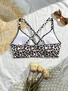 SHEIN Swim Curve Plus Size Summer Beach Leopard Print Swimwear Bikini Top