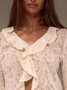 MUSERA Hook And Eye Lace Ruffle Long Sleeve Top Western Fall Autum Winter Bridal Wedding Hen Do Bachlorette - Cream - View 5