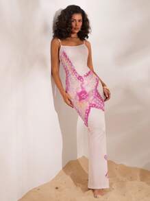 Opulessa 女式针织印花细肩带修身连衣裙 - 粉色 - 查看 4