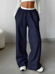 SHEIN Teen Girls Contrast Color Oversized Knit Casual Sweatpants