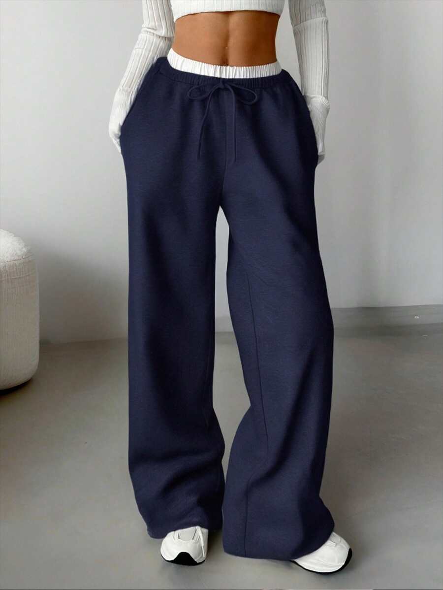 SHEIN Teen Girls Contrast Color Oversized Knit Casual Sweatpants