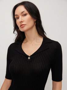 BizChic 女士优雅翻领短袖半襟黑色夹克，适合商务/通勤，春夏 - 黑色 - 查看 5
