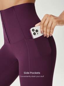 GLOWMODE 24" FeatherFit™-Sculpt Buttoned Leggings Corset Super High Rise Medium Impact Jogging Gym Training Daily