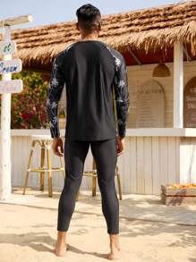 Manfinity Swimmode 2 件套男士套装，长袖上衣和裤子，休闲，简约，日常穿着 - 彩色 - 查看 2