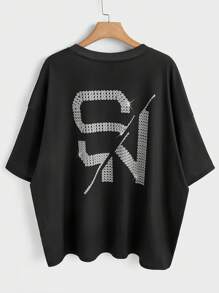 Manfinity VCAY تي شيرت رجالي قياس كبير فضفاض بطباعة حرفية بأسلوب الملابس الشارعية - الأسود - مشاهدة 5