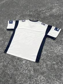 Manfinity EMRG Men's Solid Color Patchwork V-Neck Short Sleeve Numeric Print Casual Top,Men's Casual Summer Colorblock Numeric Print Round Neck Short Sleeve T-Shirt  23 Jersey