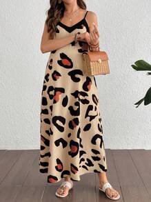 Pregnant Women Leopard Print V-Neck Long Dress Maternity Dress - Baby Pink - View 4