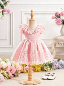 Fern Glow  Pink Ruffle Hem Summer Dress For Babygirl - Pink - View 1