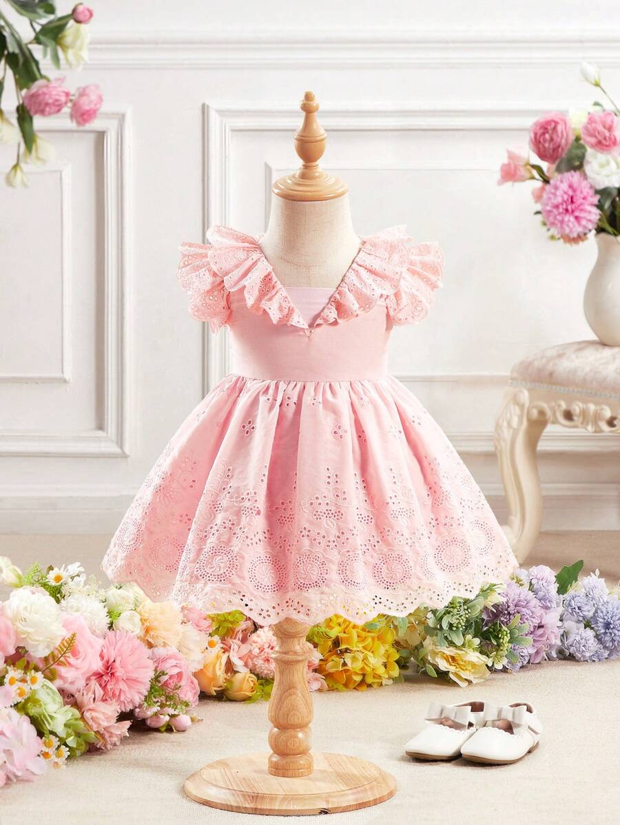 Fern Glow  Pink Ruffle Hem Summer Dress For Babygirl - Pink - View 1