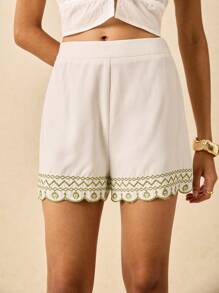 Poéselle Pantalones cortos minimalistas lisos y casuales para mujer, ropa de uso diario, ropa bohemia para mujer