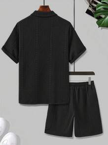 Manfinity Homme Men's Solid Color Short Sleeve Zipper Polo Shirt And Shorts Casual Suit