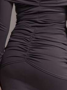 MUSERA Slinky Bardot Draped Maxi Dress Wedding Guest, Elegant, Summer Long Dress - Grey - View 6