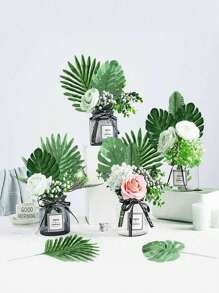 SHEIN 21 buc-frunze de palmier artificiale 7 feluri mari, mici, verde, frunze de palmier false, cu tulpini, pentru junglă, hawaian, luau, decorare pentru masă, nuntă, aniversare, decorare pentru petreceri tematice