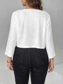 SHEIN Essnce Plus Size Women's Business Casual Woman Going Out Tops Women Old Money Style Women Office Outfits For Women Office Attire For Women Modest Summer Outfits For Women Fashion Casual Commuting Business White Elegant Three-Quarter Sleeve Short Thin Blazer