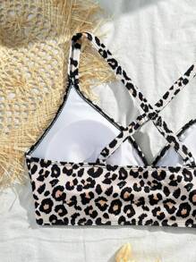 SHEIN Swim Curve Plus Size Summer Beach Leopard Print Swimwear Bikini Top