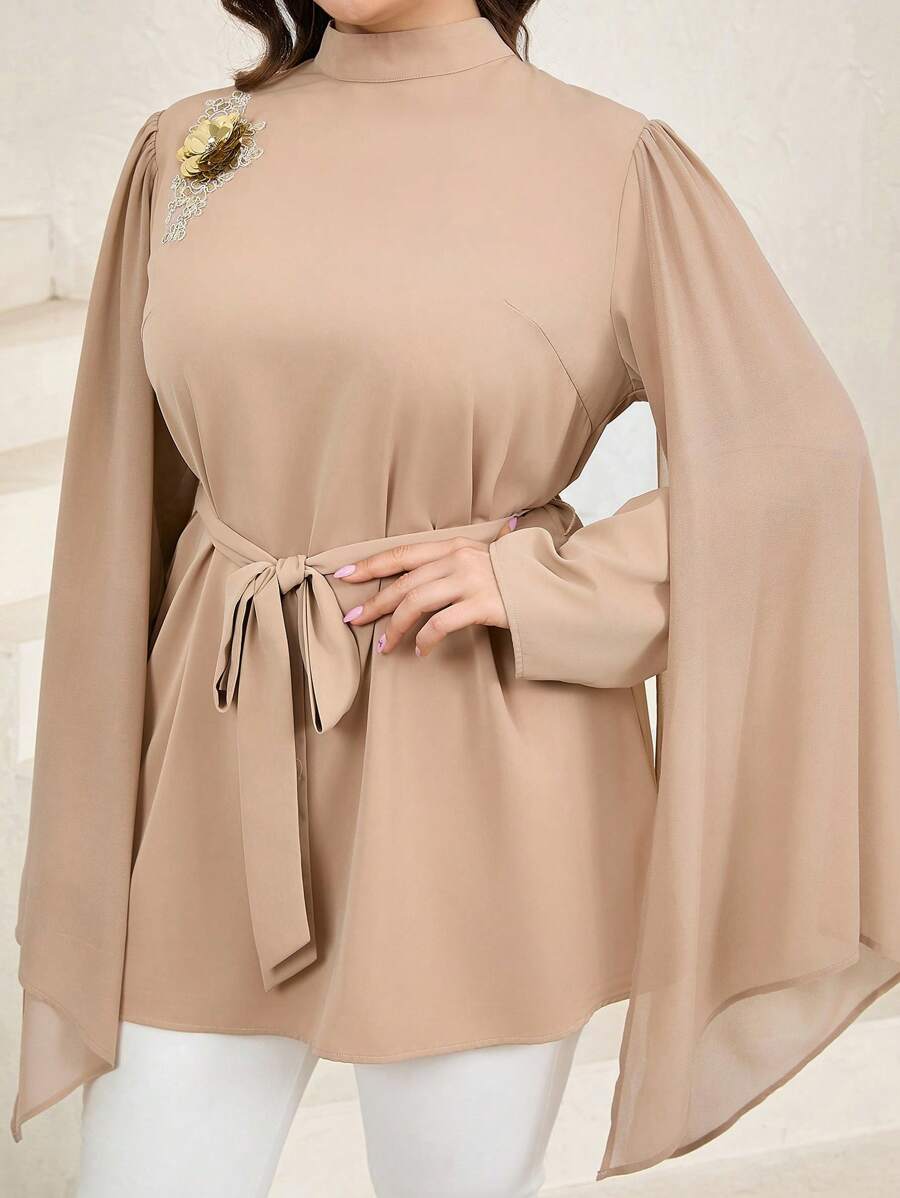 Veilorie Plus Size Women 3D Floral Emblemed Poncho Top, Elegancki Styl Retro