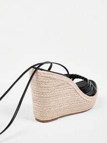 Styleloop Sandal cao gót nữ mũi tròn đan rơm quai chéo, giày mùa xuân cho kỳ nghỉ xuân và lễ Phục sinh - màu đen - Xem 3
