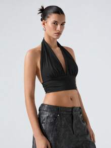 LYSMO Áo khoác và áo lót dành cho xe tăng nữ Lộ Lưng Xù màu trơn Gợi cảm - màu đen - Xem 3