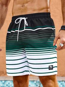Surfspeed Men's Contrast Stripe Drawstring Waist Beach Shorts - Multicolor - View 3