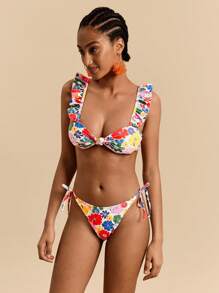 Travachic Bottom de bikini estampada con anudado, casual y de moda para uso diario