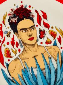 Frida Kahlo X SHEIN Flower Pattern Dinner Plates, Two Sizes, Microwave & Dishwasher Safe, Can Be Used For Cakes, Fruits, Pasta, Etc.