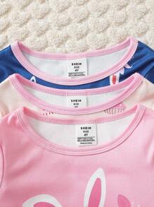 Set de 3 piezas de pijama para niña, con estampado de vida marina por todas partes, ajustado, cuello redondo, manga larga y pantalón largo, conjunto de prendas de dormir