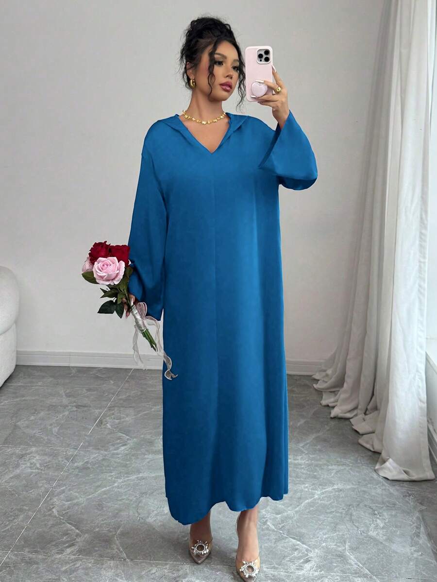 Yasmyna Women's Loose Long Sleeve Hooded Abaya Dress In Red, Modest Kaftan