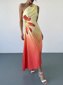 Firerie Elegantes, minimalistisches, stilvolles Damen-Maxikleid mit Farbverlauf, asymmetrischem Saum und Kordelzug, geeignet für Urlaub & Alltag, Frühling