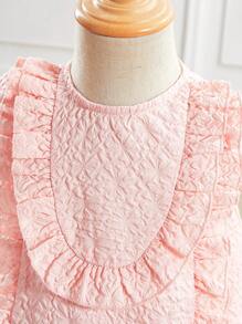 SHEIN Babygirl Cute Pink Textured Ruffle Trim Summer Dress - Pink - View 3