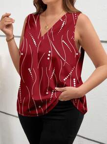 SHEIN Clasi Áo sơ mi cổ chữ V họa tiết chấm bi và sọc cỡ lớn, phù hợp cho mùa xuân và mùa hè - Đỏ - Xem 6