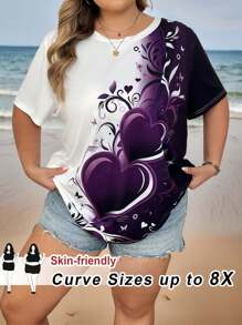 SHEIN CURVE+ Plus Size Heart Ombre Printed Short Sleeve T-Shirt