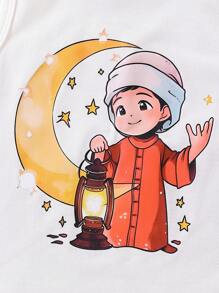 SHEIN مجموعة سترة بلا أكمام من 3 قطع للأولاد، تصميم متعدد الاستخدامات بخطوط الخاكي والكراميل الأحادي واللوحات المطرزة بنموذج الفانوس، مثالية لخزانة ملابس الأولاد في الربيع/الصيف