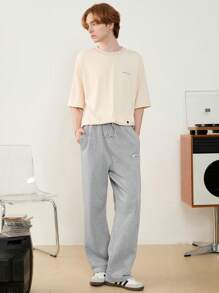 Manfinity VCAY Men's Solid Color Straight Leg Knitted Casual Pants, Loose Fit, Suitable For Daily Wear