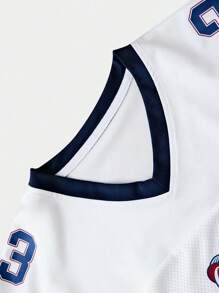 Manfinity EMRG Men's Solid Color Patchwork V-Neck Short Sleeve Numeric Print Casual Top,Men's Casual Summer Colorblock Numeric Print Round Neck Short Sleeve T-Shirt  23 Jersey